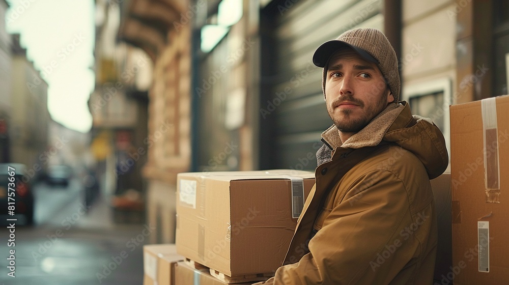 A delivery driver loads up their truck with cardboard boxes, ready to transport goods to their destination 8K , high-resolution, ultra HD,up32K HD A delivery driver loads up their truck with cardboard boxes, ready to transport goods to their destination 8K , high-resolution, ultra HD,up32K HD