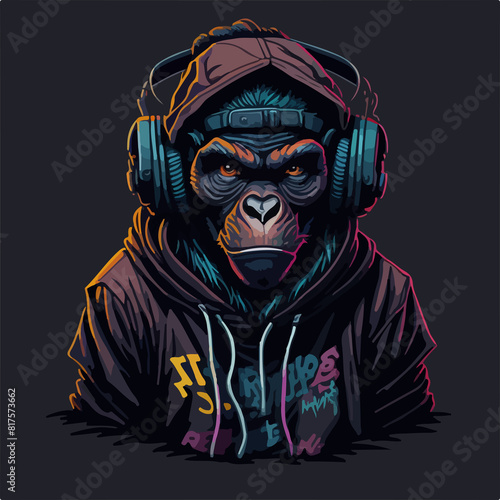 A funky t-shirt design featuring a mashup of bold typography and colorful graphics inspired by the world of rap and the wild jungle.