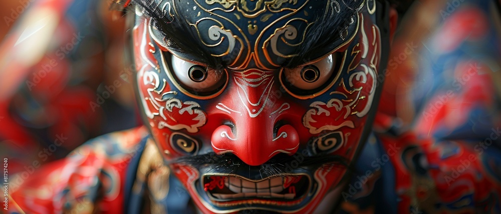 A Japanese mask, its silhouette bold and striking, a clip from a traditional dance performance, its colors vibrant and elegant 8K , high-resolution, ultra HD,up32K HD A Japanese mask, its silhouette bold and striking, a clip from a traditional dance performance, its colors vibrant and elegant 8K , high-resolution, ultra HD,up32K HD