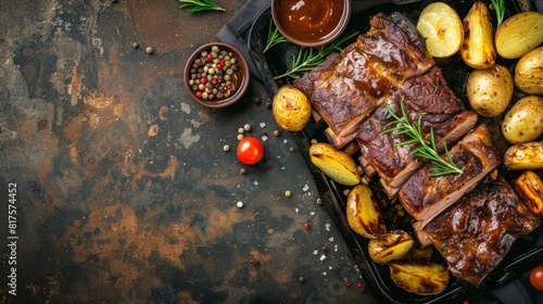 Wallpaper Mural brisket on a pan with copy space. national brisket day background concept Torontodigital.ca