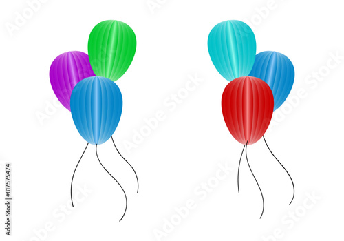 Globos con cuerda de color azul, rojo, verde y morado.