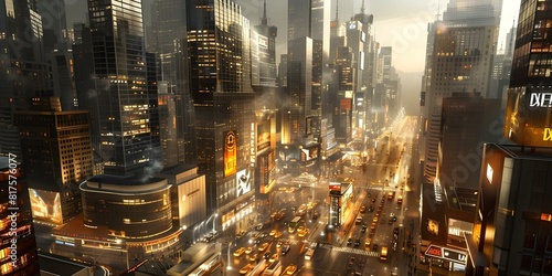 Nighttime D rendering of a busy city center featuring futuristic tech advertisements. Concept Nighttime Cityscape  3D Rendering  Futuristic Tech  Busy Streets  Advertisement Integration