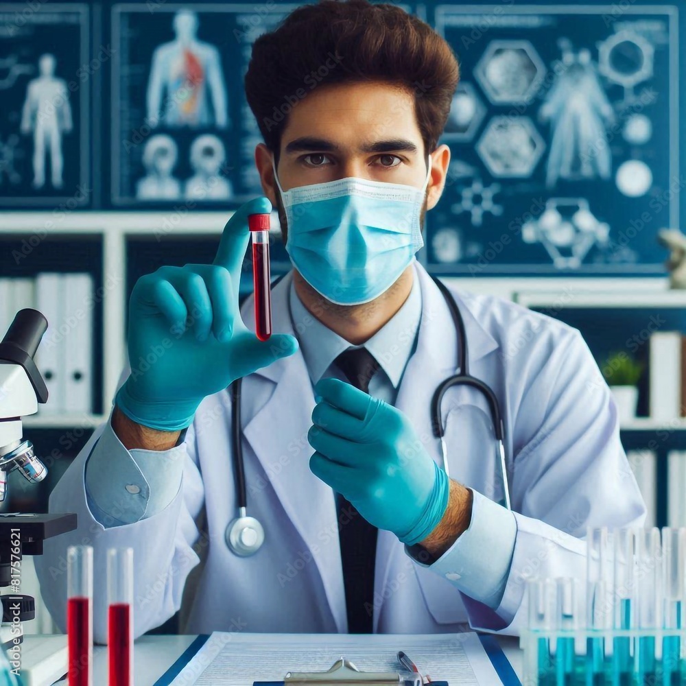 Biochemist or Lab Technologist holds Blood sample for patient various test. Medical testing concept. Biochemist or Lab Technologist holds Blood sample for patient various test. Medical testing concept.