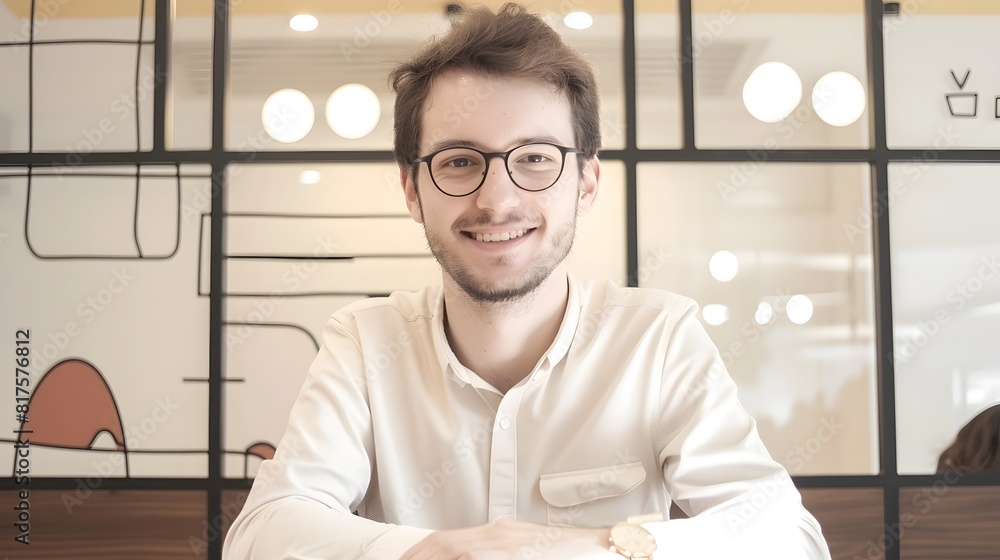 Confident Business Executive Smiling in Stylish Office Environment Confident Business Executive Smiling in Stylish Office Environment