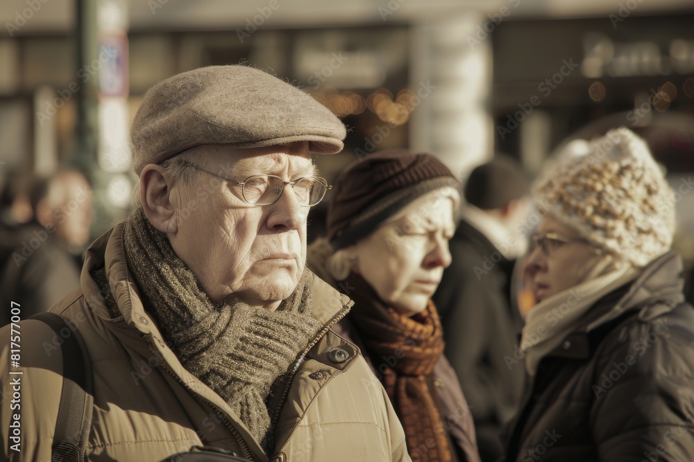 Portrait of an elderly man with glasses and a beret on the street Portrait of an elderly man with glasses and a beret on the street