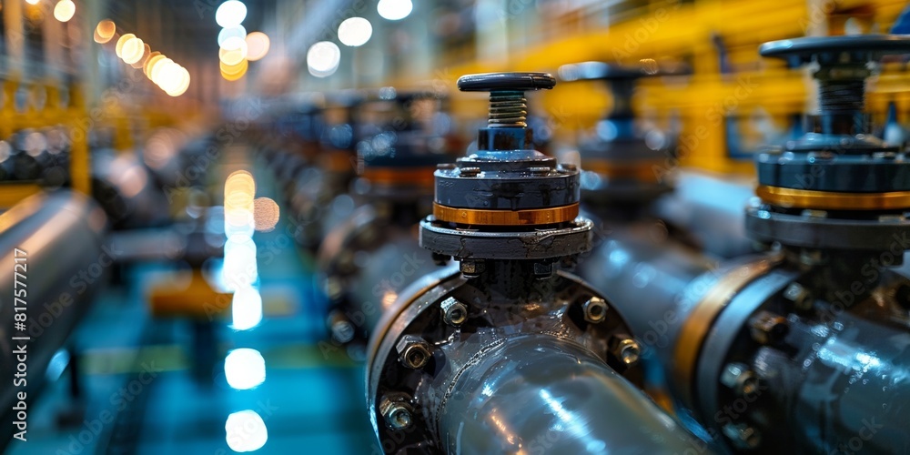 In the industrial factory, tubes, pumps, and machinery regulate pressure for energy production. In the industrial factory, tubes, pumps, and machinery regulate pressure for energy production.