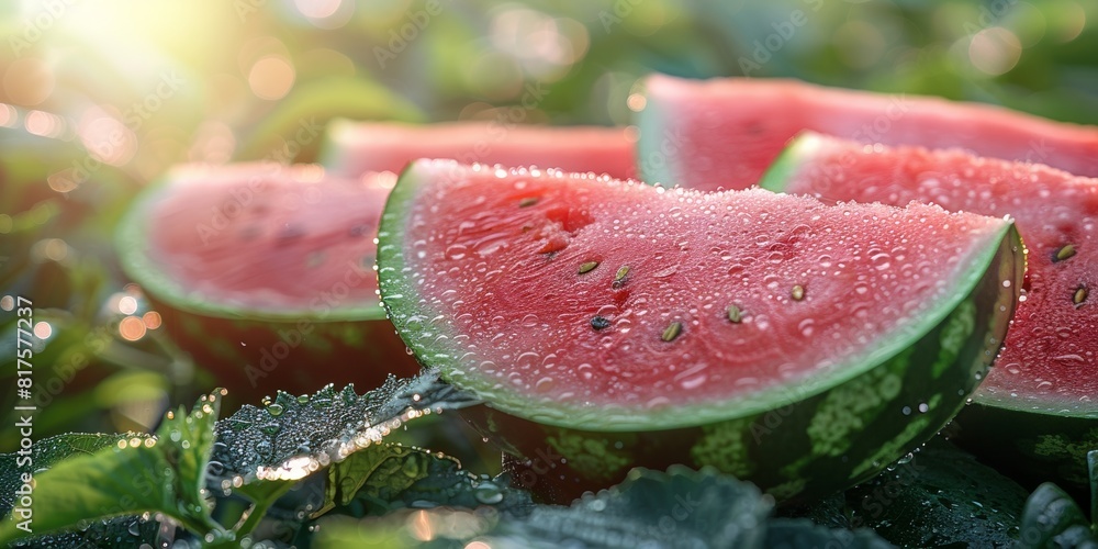 Under the sunshine, a juicy, ripe watermelon section offers refreshing summer refreshment. Under the sunshine, a juicy, ripe watermelon section offers refreshing summer refreshment.