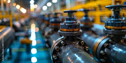 In the industrial factory, tubes, pumps, and machinery regulate pressure for energy production. photo