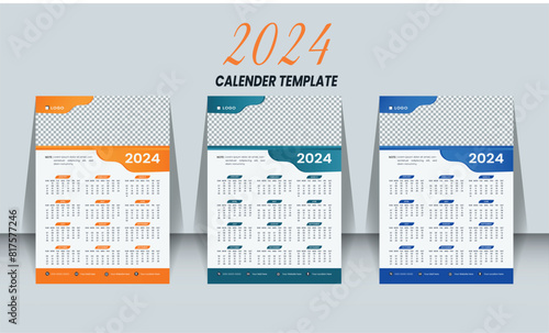 Wall & Desk Calendar 2024 week starts Monday corporate design template vector.