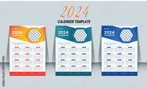 Wall & Desk Calendar 2024 week starts Monday corporate design template vector.