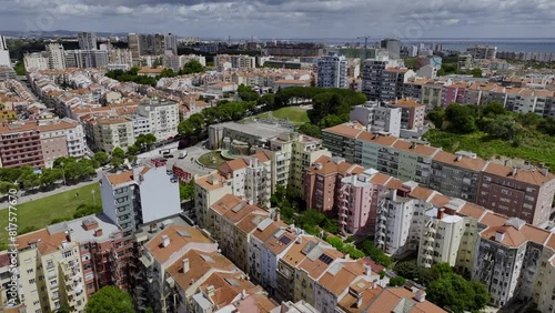 Drone shot of Fonte Luminosa at Alameda in Lisbon. photo