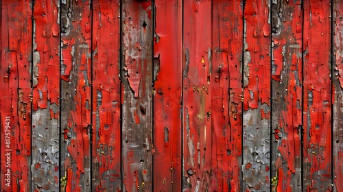 A red wooden wall with peeling paint.