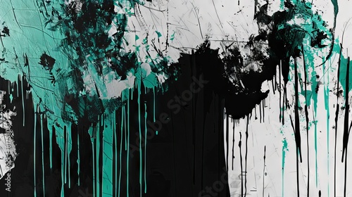 digital art of the highest relief, abstract art using white, turquoise blue and turquoise green, with black shards of paint, portraying hatred and calm together, an image with the highest quality, wit photo