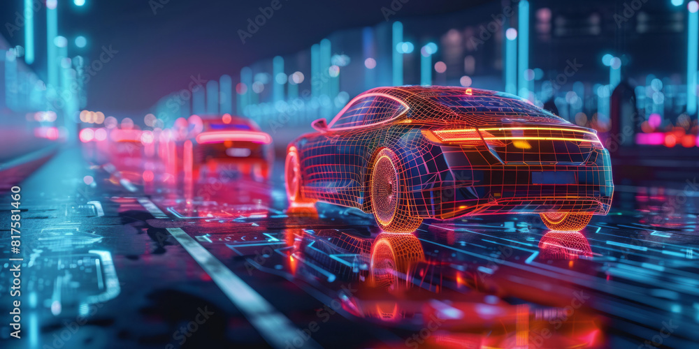 Futuristic Car Driving on City Street Futuristic Car Driving on City Street