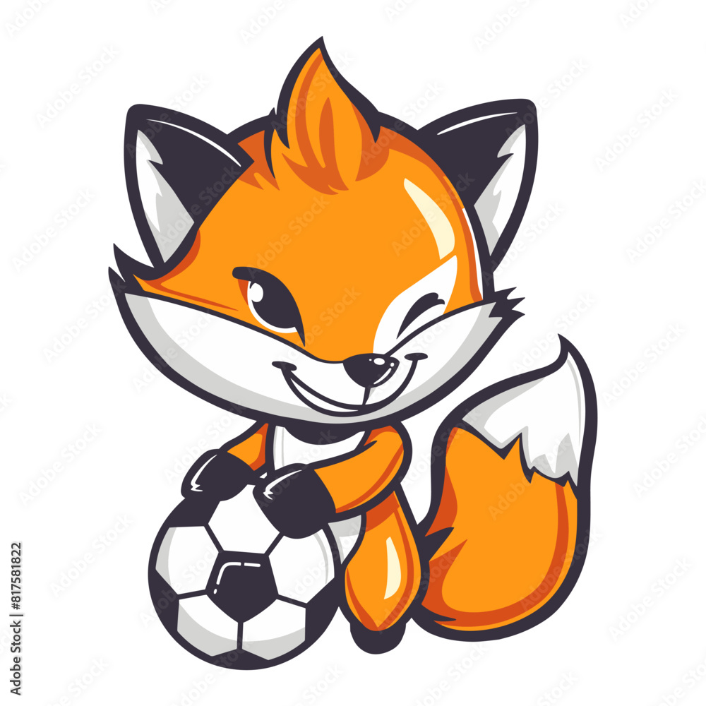 Obraz premium Cute Fox Logo for Soccer Team: Adorable Mascot Emblem for Sports Branding, Dynamic Design for Football Club Identity