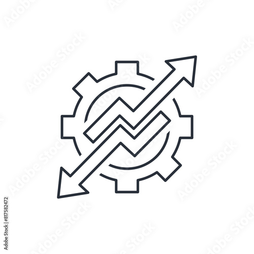 The arrows pull the mechanism in different directions. Uncoordinated actions. Imbalance. Vector linear icon isolated on white background.