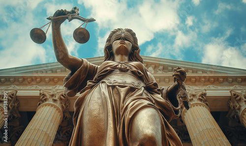 Lady Justice Statue Against Courthouse Backdrop