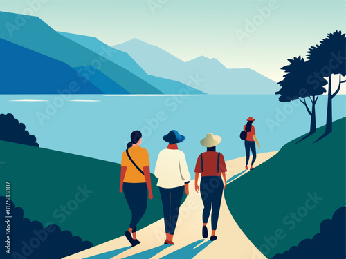 Coastal hiking women walking