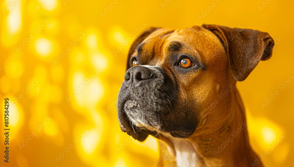 A boxer dog looking at the camera.