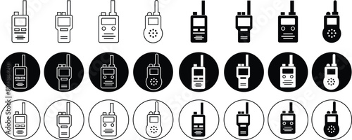 Walkie talkie icons set. Black flat elements from outdoor activity concept editable stock. logos illustration for web and mobile apps. Portable radio transmitter symbols on transparent background.