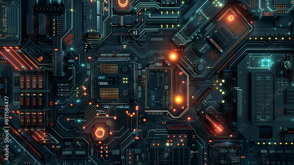 Fototapeta premium Circuit board background. Electronic computer hardware technology. Motherboard digital chip. Tech science background.