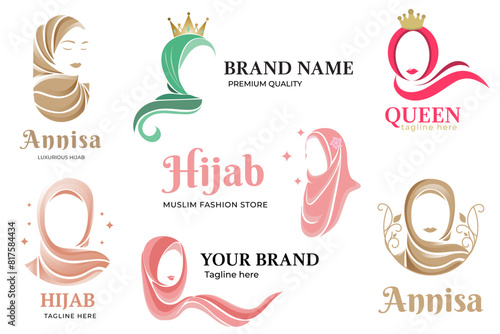 a set of premium hijab logo design template