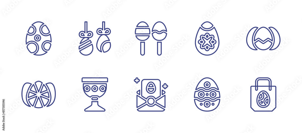Easter line icon set. Editable stroke. Vector illustration. Containing easter egg, easter eggs, greeting card, search, lollipop, decoration, holy chalice.