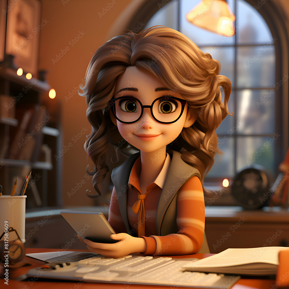 3d illustration of a cute little girl with glasses 3d illustration of a cute little girl with glasses