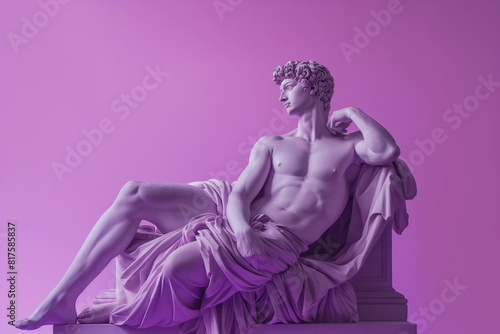 3d rendering of ancient  greek -roman  statue art  figure posture  . Creative concept colorful neon image with bright and violet or purple color background, fashionable, trendy ,isolated background