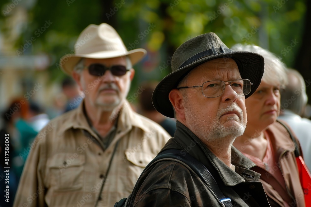 Old man in a hat and glasses on the street. Old man in a hat and glasses on the street.