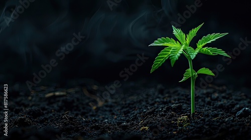 Wallpaper Mural Macro detail of a cannabis sprout from the ground, on a black background Torontodigital.ca