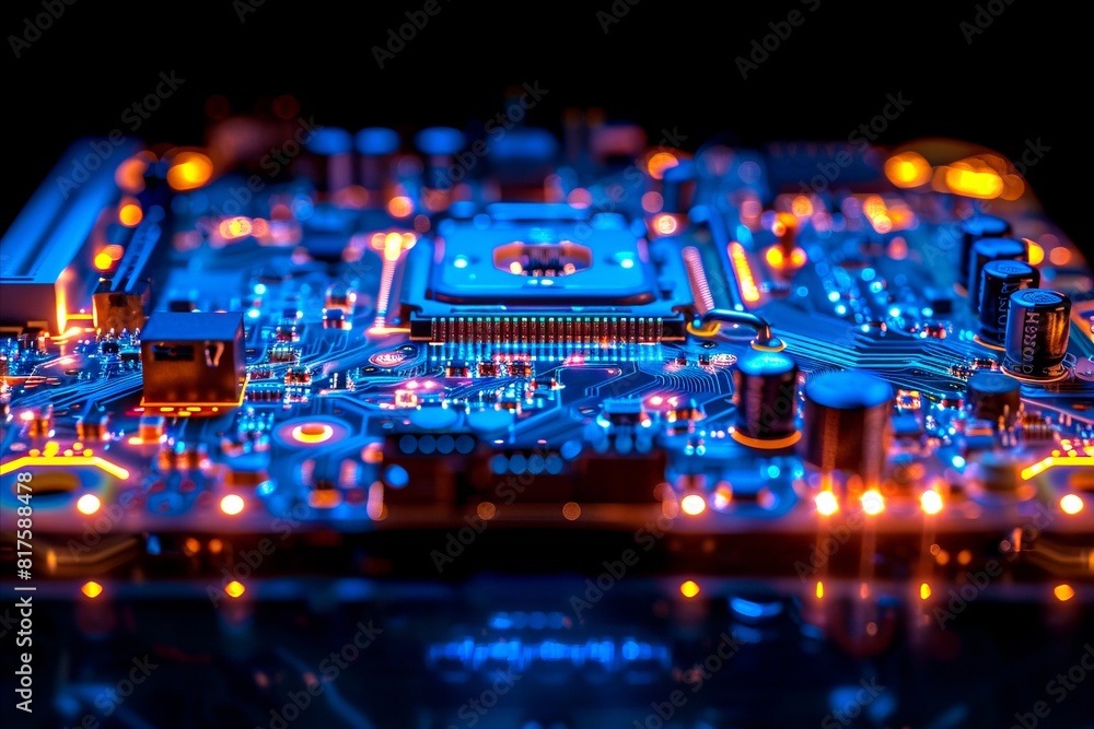 Obraz premium A close up of a computer motherboard.