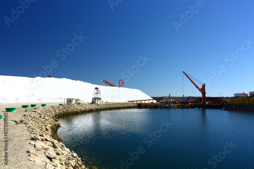 Harbor from the sea Salt Mining In Guerrero Negro In the Salt Pans Of The Lagoon Ojo De Liebre, Baja California Sur, Mexico  