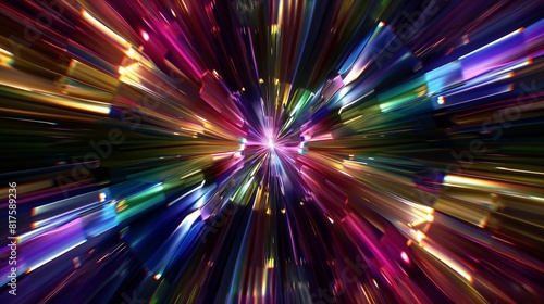 An abstract rendering of light diffraction, featuring a kaleidoscope of colors fanning out against a dark void. 32k, full ultra HD, high resolution