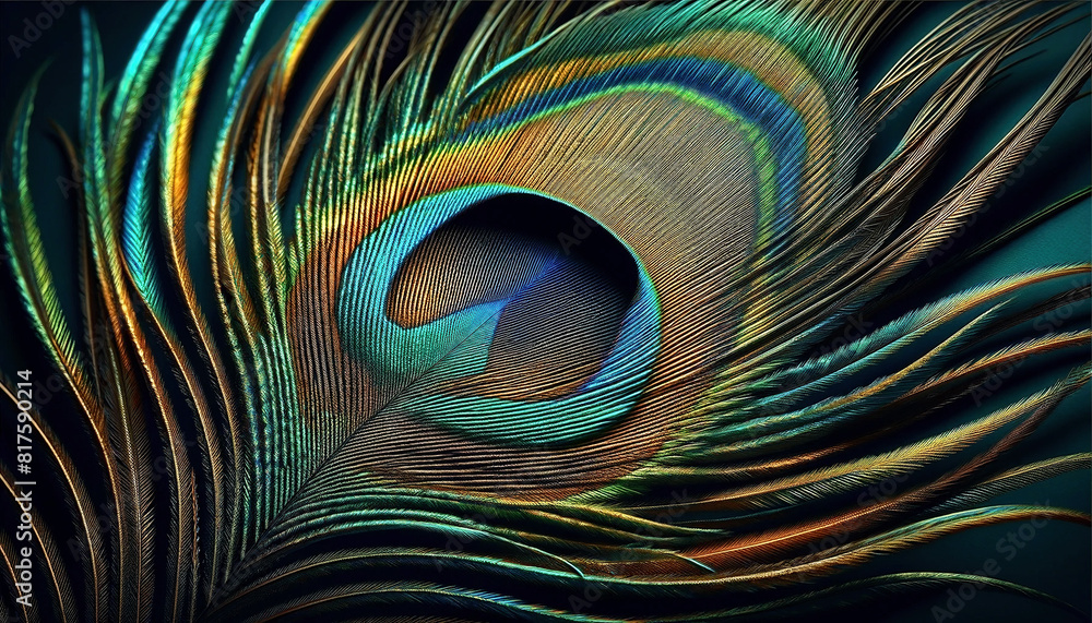 Obraz premium A detailed view of a peacock feather - Generative AI