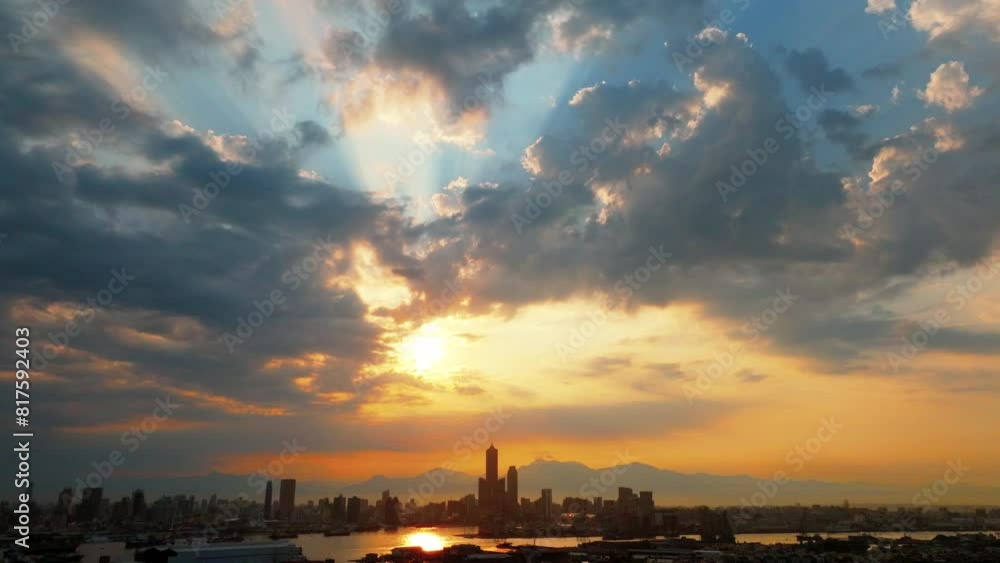 Aerial view panoramic of kaohsiung city harbor at sunrise ,Taiwan. Aerial view panoramic of kaohsiung city harbor at sunrise ,Taiwan.