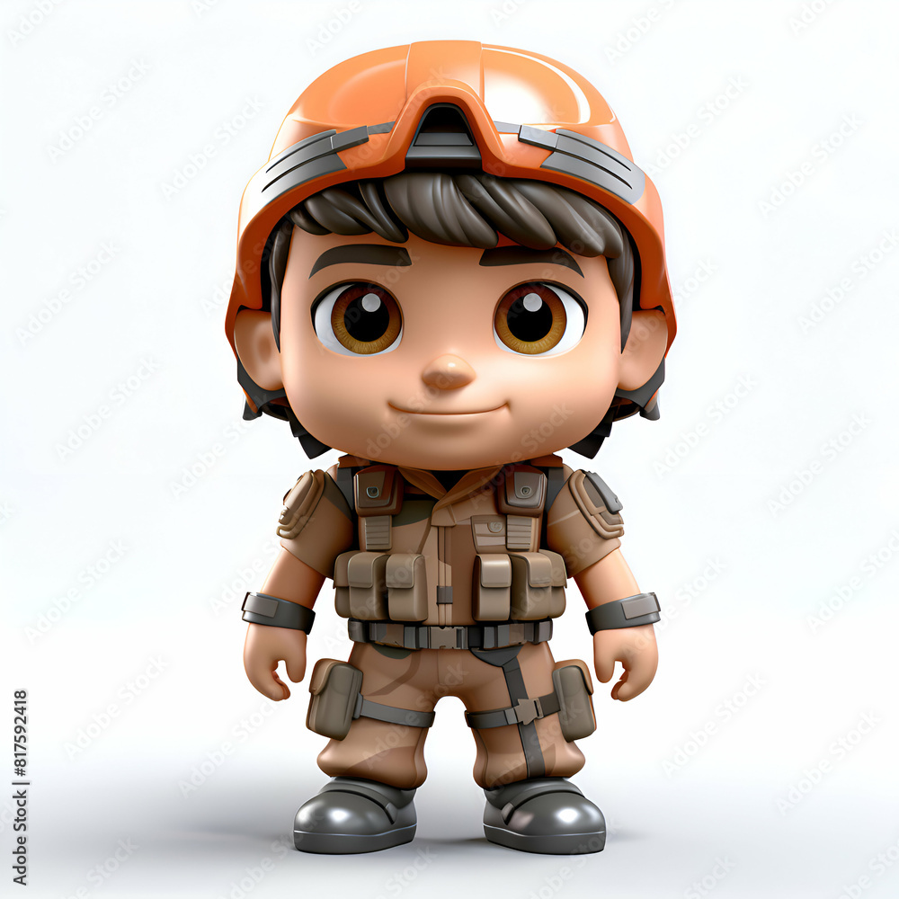 3D Render of Cute Boy with Army Helmet on white background 3D Render of Cute Boy with Army Helmet on white background