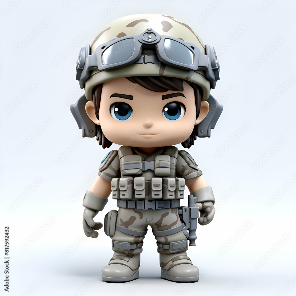 3D Render of a Little Boy with Forces Soldier Costume 3D Render of a Little Boy with Forces Soldier Costume