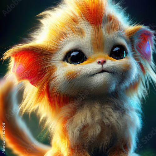 3D furry forest animal with beautiful colors and white background. with Generative AI technology	