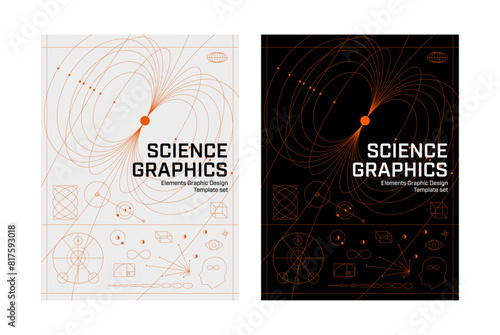Science fiction future graphic design poster template elements line black orange line geometric futuristic technology space SF tech infinite shape circle human universe expansion extend worm hole