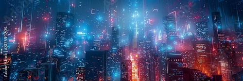 Illuminated Futuristic Cityscape at Night