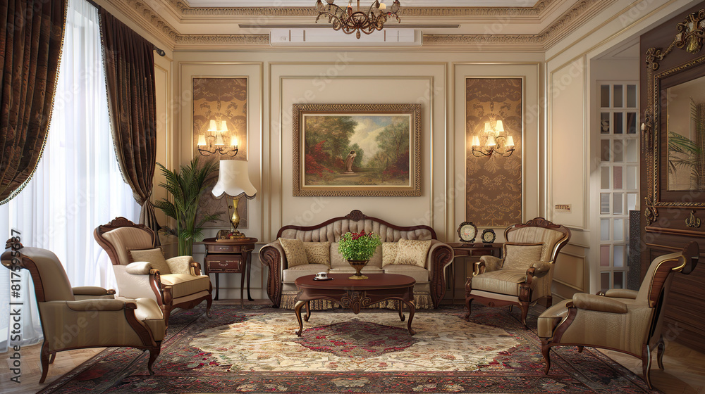 Interior Cozy Design Classic Furniture, Generative AI Interior Cozy Design Classic Furniture, Generative AI