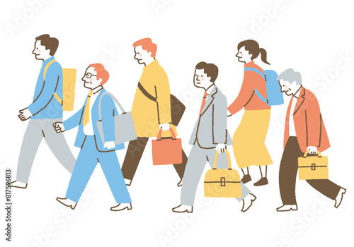 Company employees and students on their way to work or commute_Color