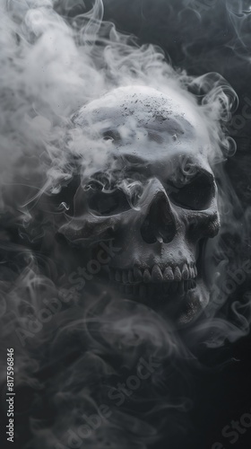 Black and white image of skull and smoke