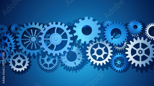  Group of gears against blue backdrop with gear shadow to the image's left