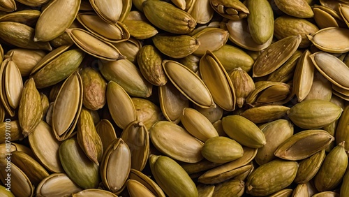 Close up of flat and oval pumpkin seeds, ideal for harvest or autumnal themes photo