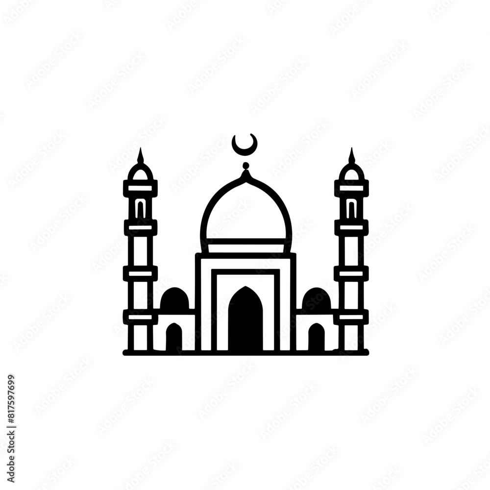 Simple mosque black isolated flat icon. Simple mosque black isolated flat icon.