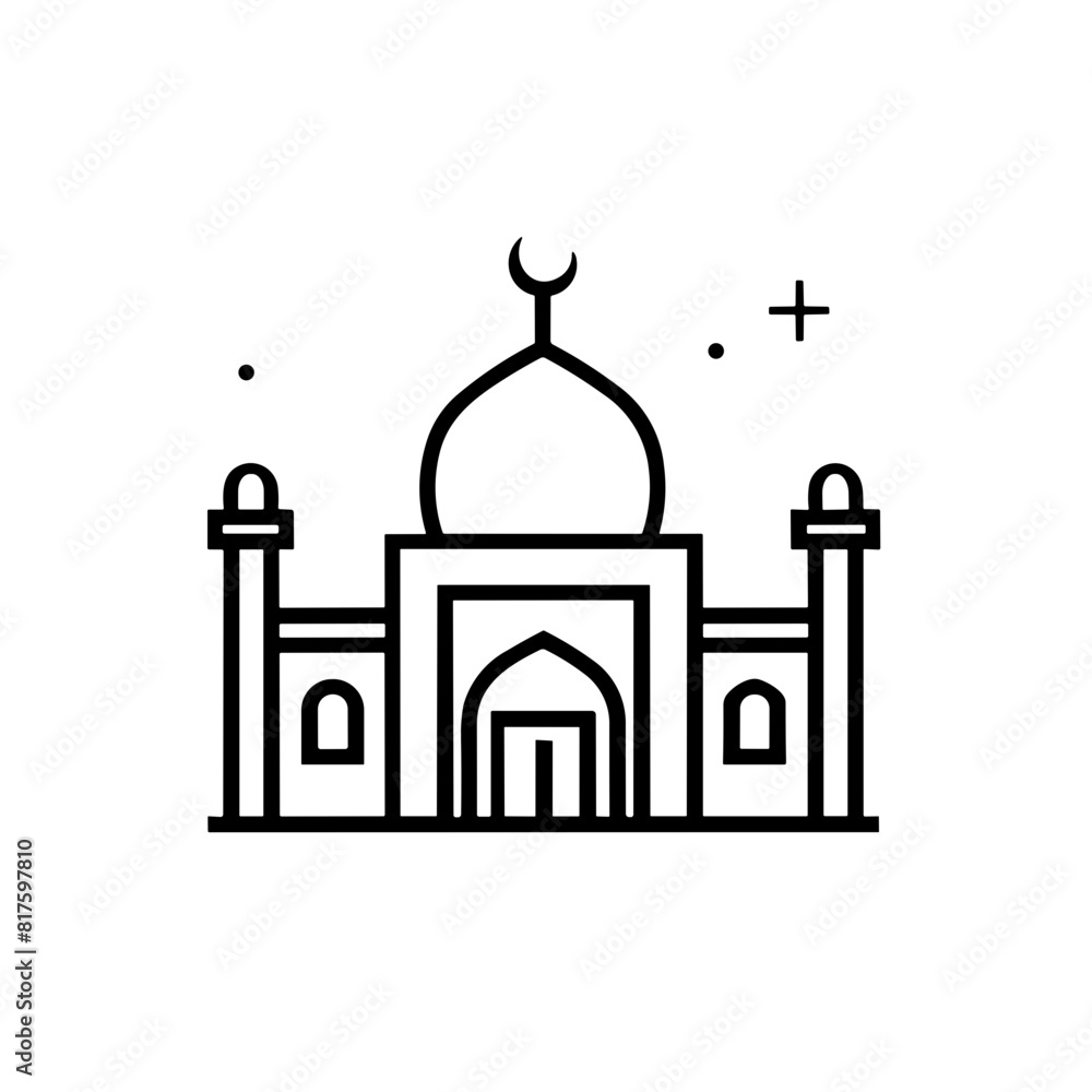 Simple mosque black isolated flat icon. Simple mosque black isolated flat icon.
