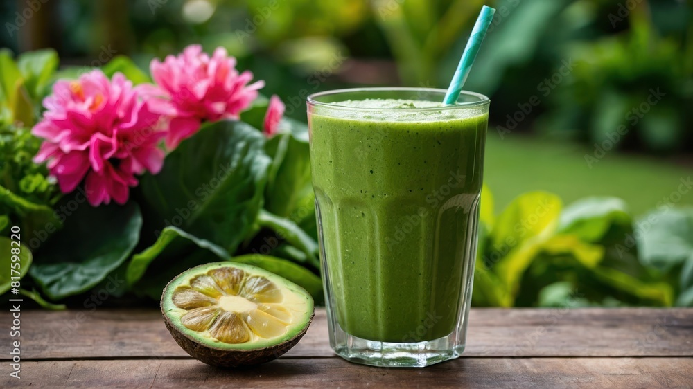 A vibrant green smoothie packed with spinach, kale, and lime A vibrant green smoothie packed with spinach, kale, and lime
