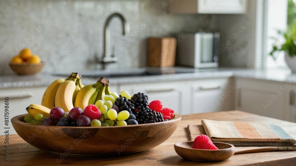 A bowl of fresh fruit in a kitchen setting, perfect for health conscious and antioxidant diet A bowl of fresh fruit in a kitchen setting, perfect for health conscious and antioxidant diet